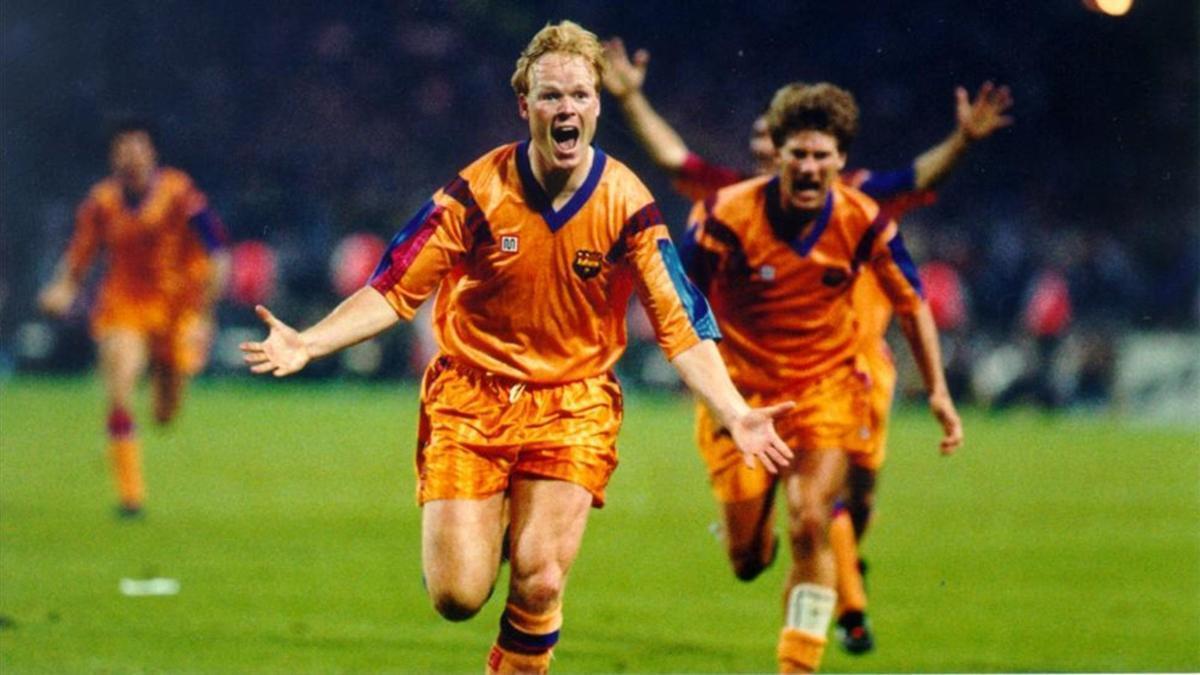 Ronald Koeman celebrando el gol de la final de Wembley 1992