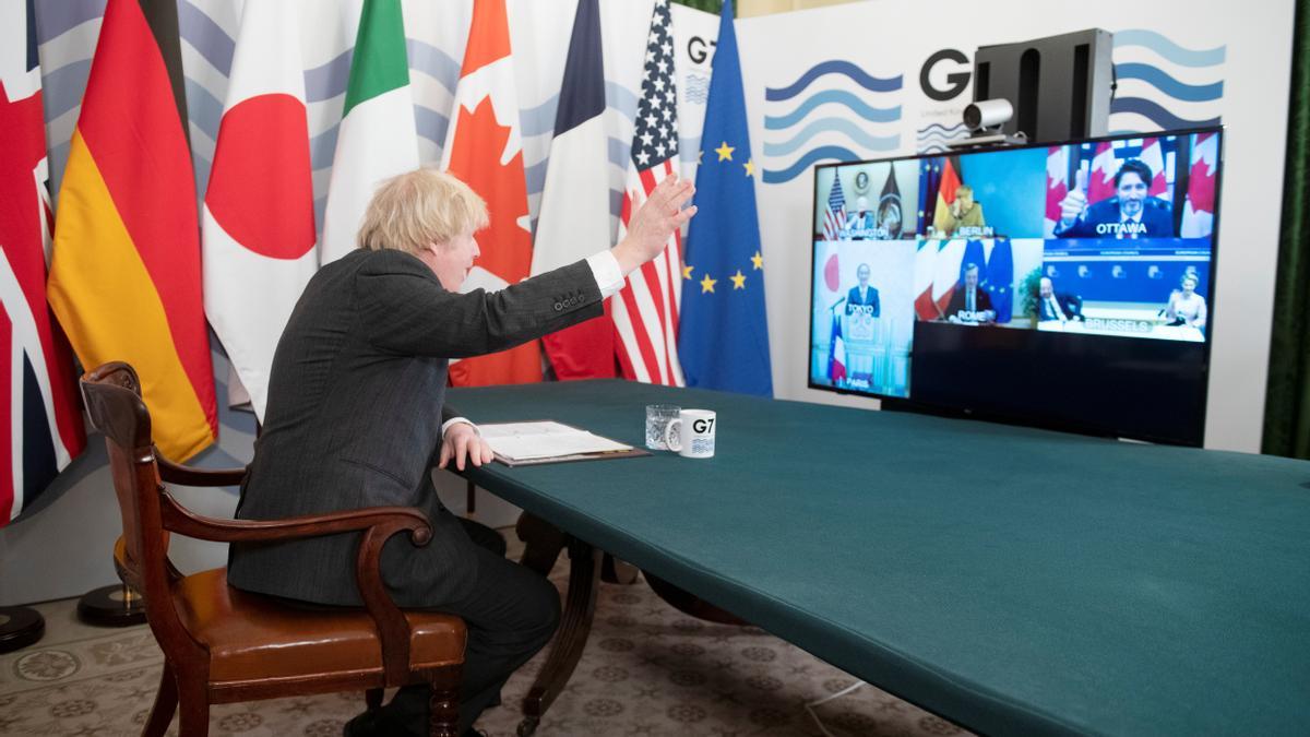 El primer ministro británico, Boris Johnson, preside la reunión del G-7 celebrada por vía telemática este viernes.