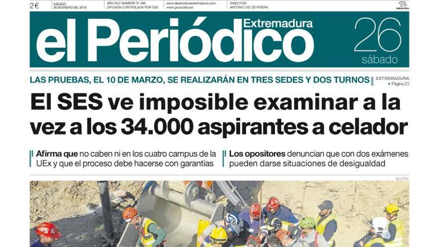 Esta es la portada de EL PERIÓDICO EXTREMADURA correspondiente al día 26 de enero del 2019