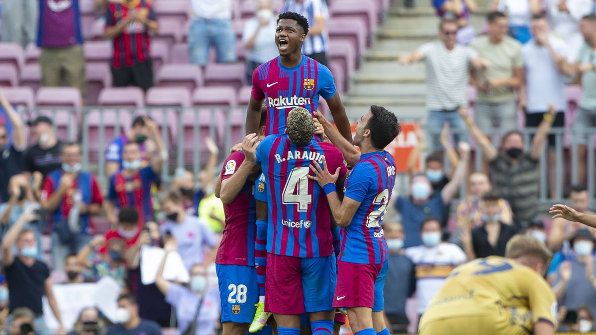 Ansu Fati, celebrando el gol que marcó en su reaparición