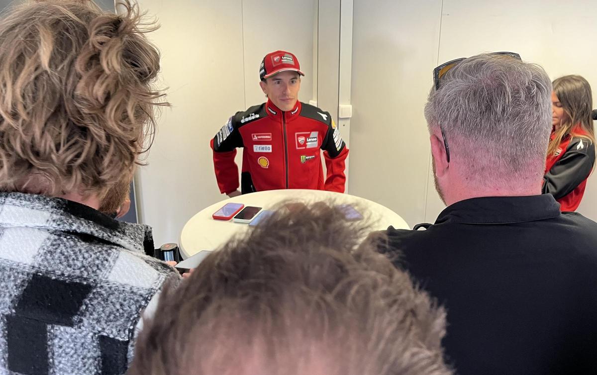 Marc Márquez (Ducti), hoy, ante los periodistas en la previa del GP de Francia.