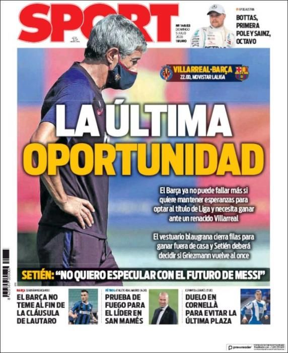 Portada SPORT domingo 5 julio 2020