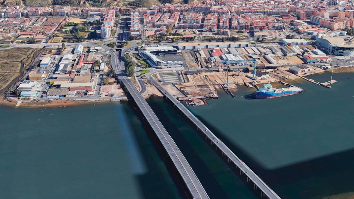 Imagen panorámica de Huelva con sus dos puentes.