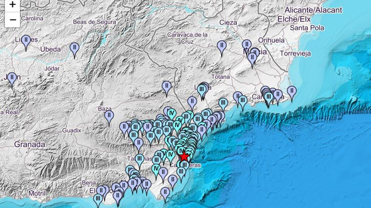 Zonas en las que se ha sentido el terremoto de 4,1 grados