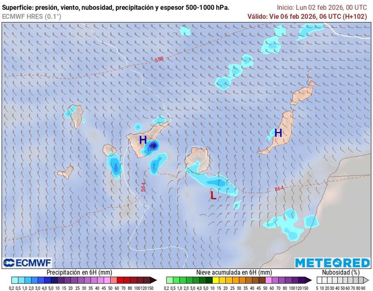 Modelo ECMWF para el viernes 6 de febrero