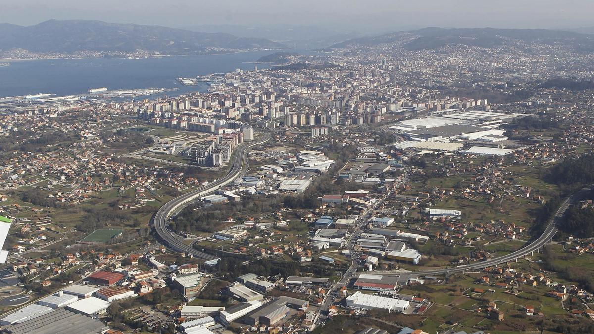 Vista aérea del casco urbano de Vigo.