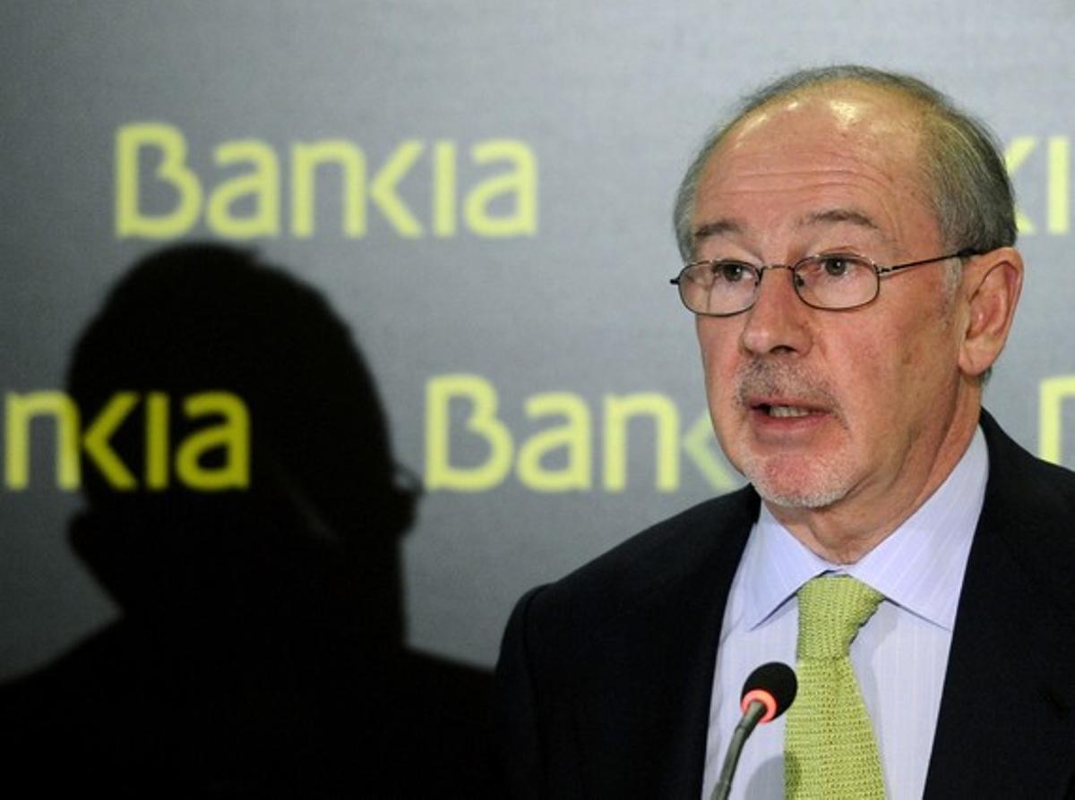 Rodrigo Rato, en una roda de premsa de presentació de resultats de Bankia, el febrer del 2012.