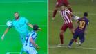 Dos imágenes de Benzema y Messi con resultados diferentes para el VAR