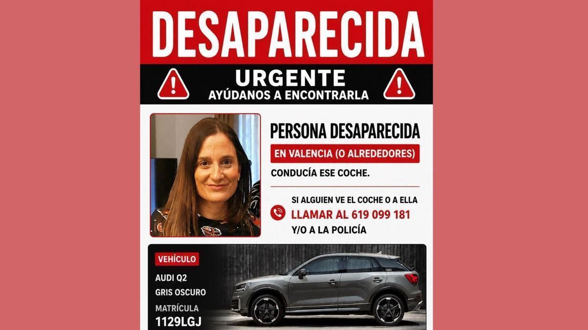 Cartel difundido por la familia sobre la mujer desaparecida.
