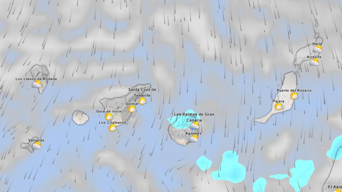 Predicción del tiempo en Canarias este martes a las 10.00 horas.