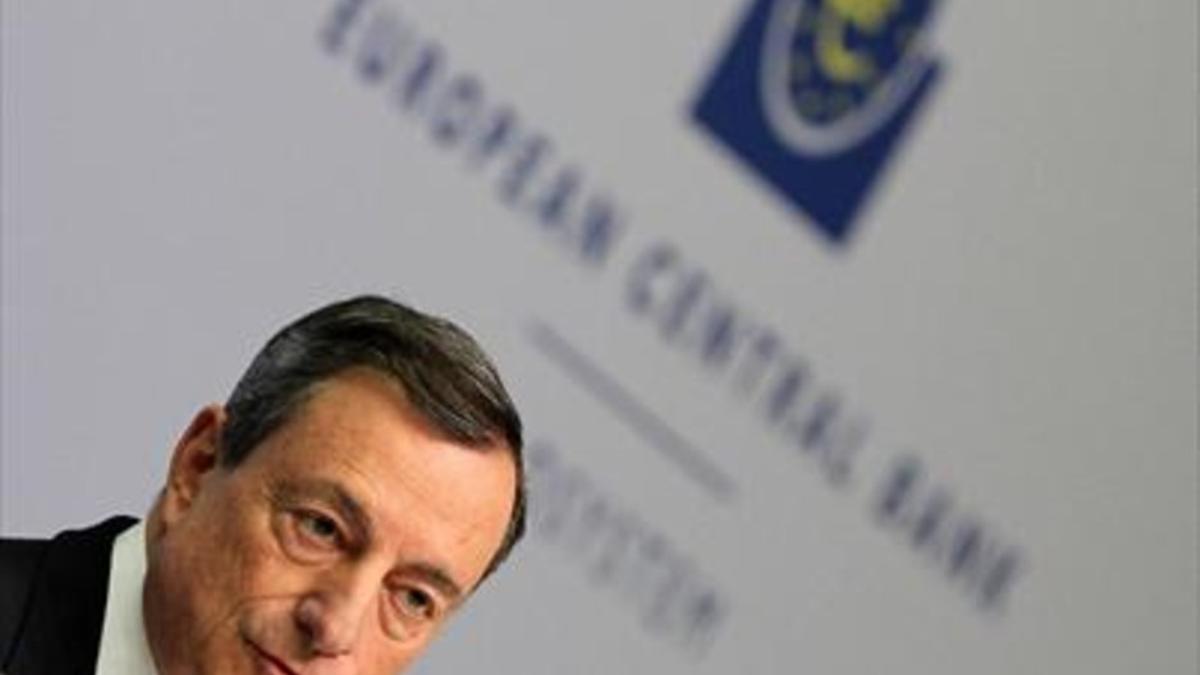 El presidente del BCE, Mario Draghi, ayer, Fráncfort.