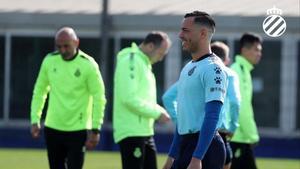 Raúl de Tomás, en un entrenamiento de esta semana.