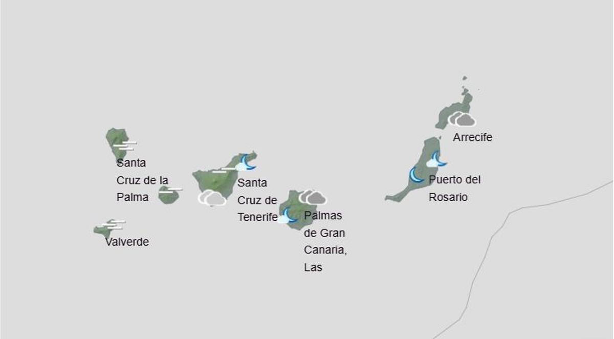 Mapa del tiempo en Canarias.