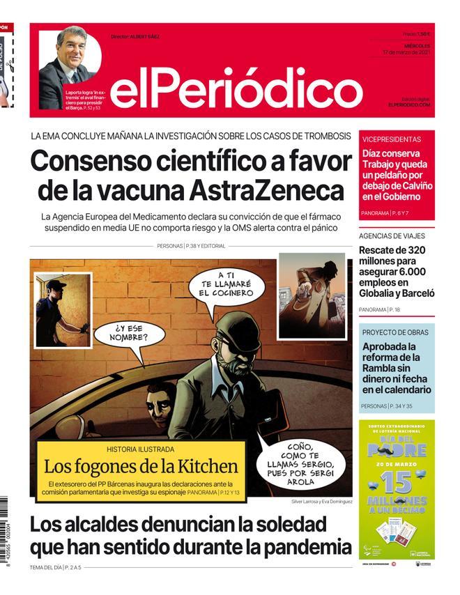 La portada d’EL PERIÓDICO del 17 de març del 2021