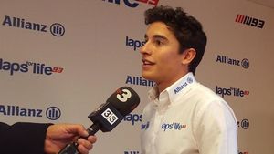 Marc Márquez, durant l’acte publicitari que ha protagonitzat aquest dimecres a Barcelona.