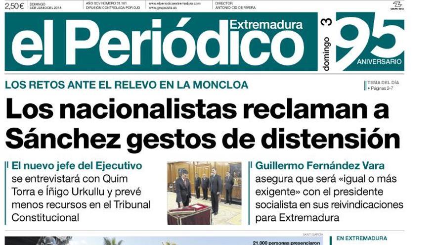 Esta es la portada de EL PERIÓDICO EXTREMADURA correspondiente al día 3 de mayo del 2018