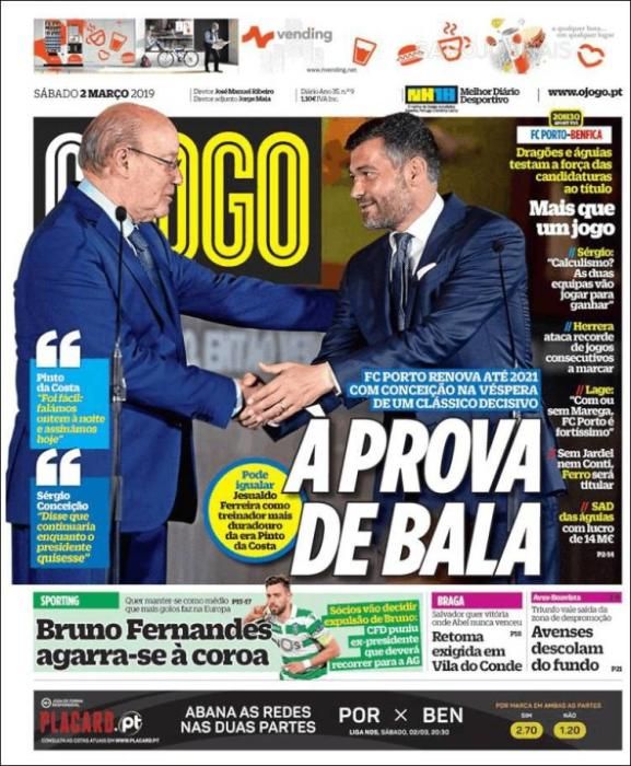 Portada O JOGO sábado 2 de marzo de 2019