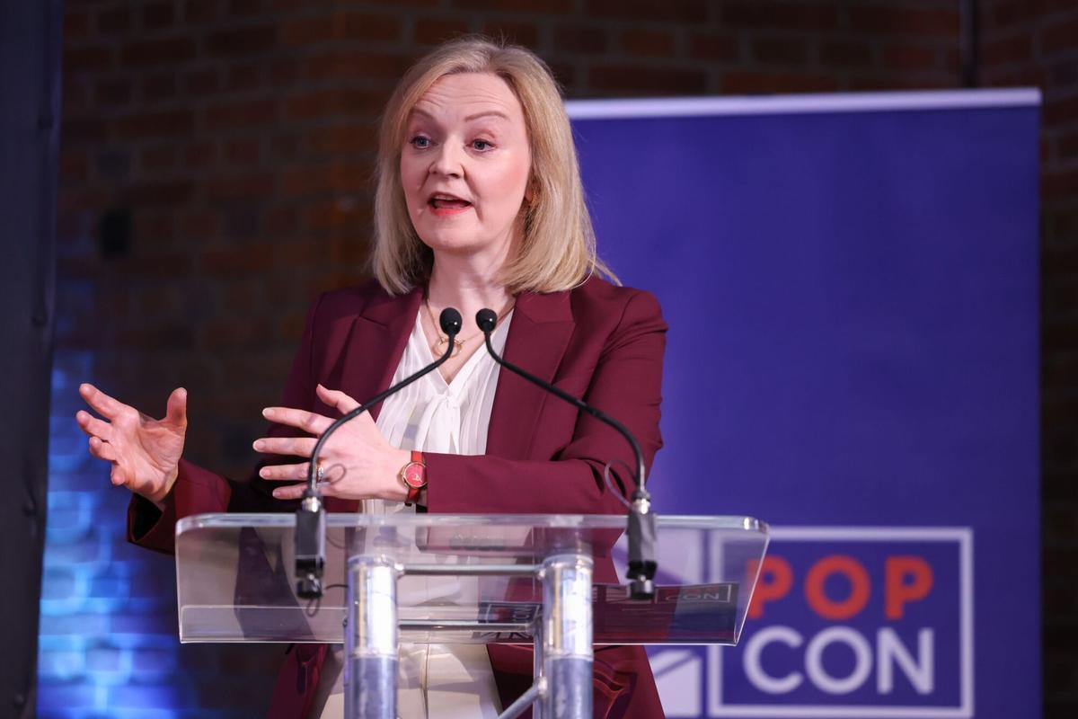 La ex primera ministra británica Liz Truss, este martes durante la presentación de la plataforma Popular Conservatives.