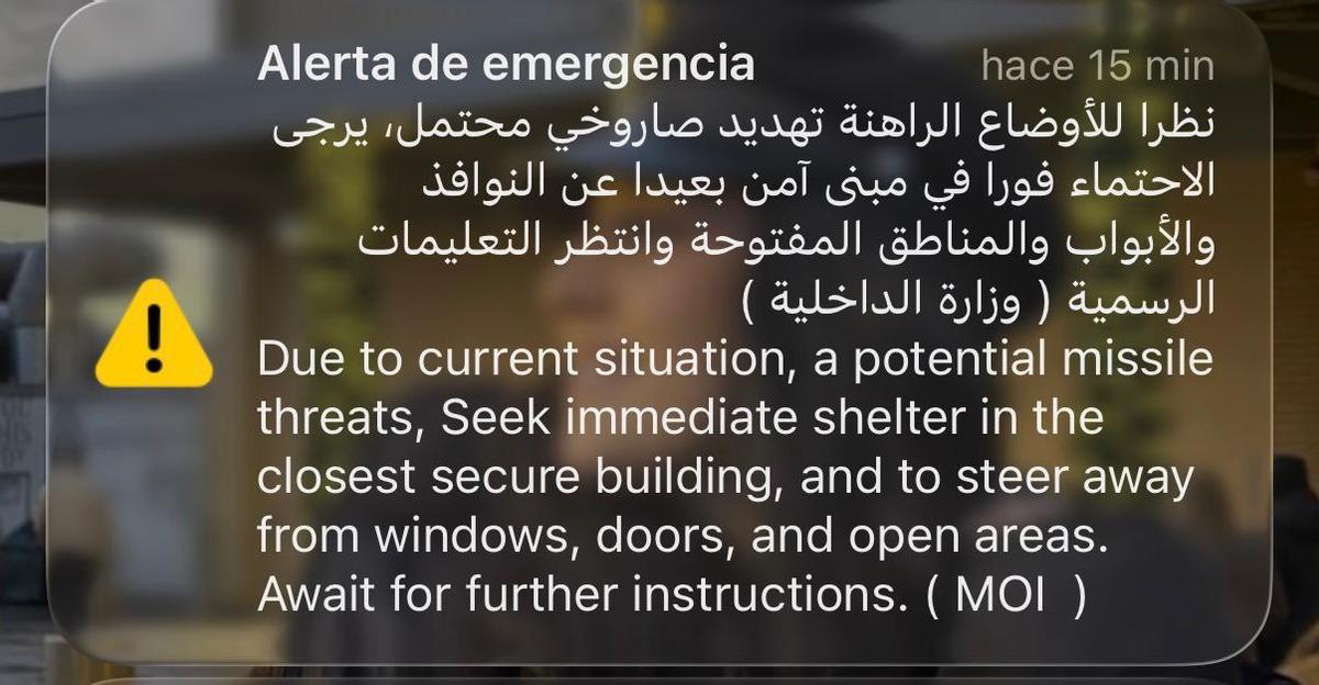 Mensaje de alerta que llegó a la población.