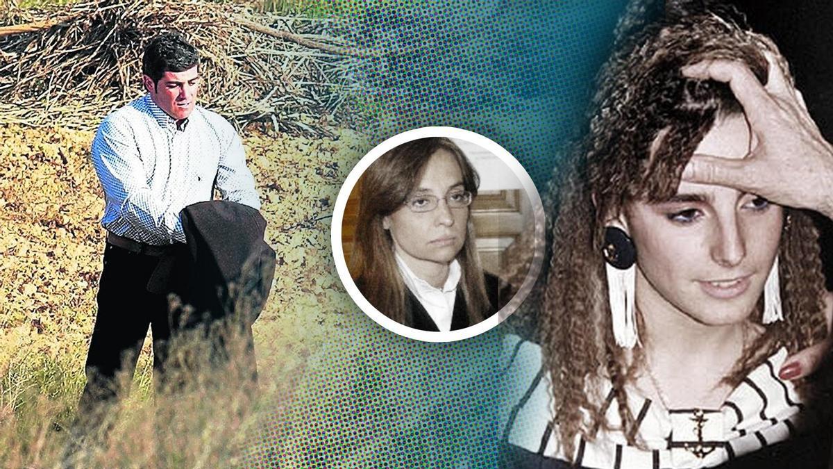 José Javier Salvador el día que reconstruyó el crimen de su esposa (a la izquierda), Patricia Maurel. Fue defendido por la abogada Rebeca Santamalia, a quien acabó asesinando tras conseguirle la libertad.