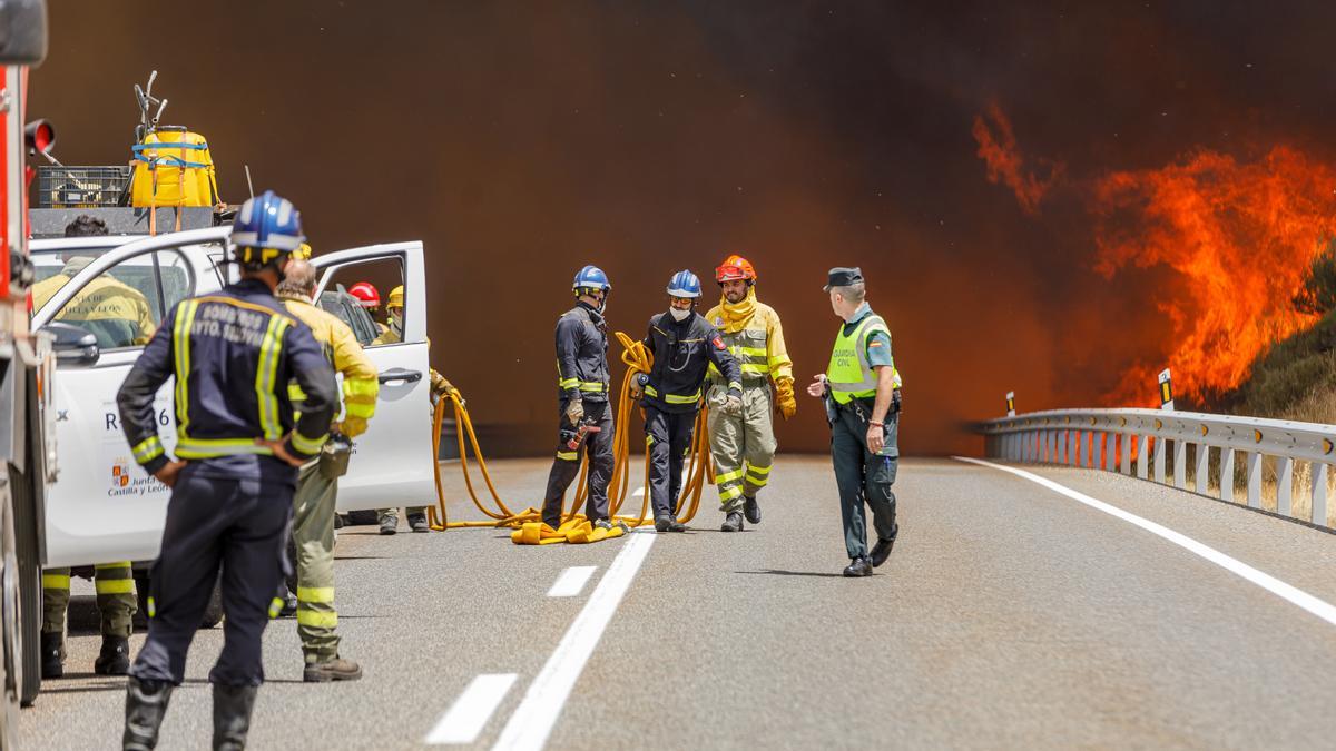 Efectivos de los bomberos de Segovia, de la Junta de Castilla y León y Protec.