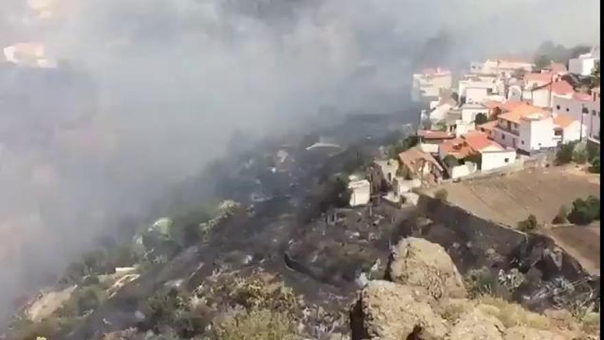 Alegría de un bombero tras lograr salvar el pueblo de Tejeda para sus vecinos