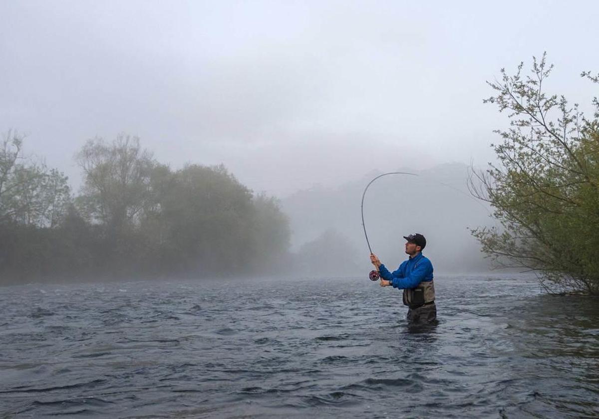 Un ganchero pescando en el Narcea, la temporada pasada.