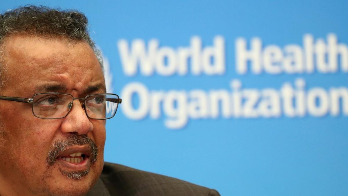 El director general de la OMS, Tedros Adhanom Ghebreyesus, durante la rueda de prensa de este lunes.