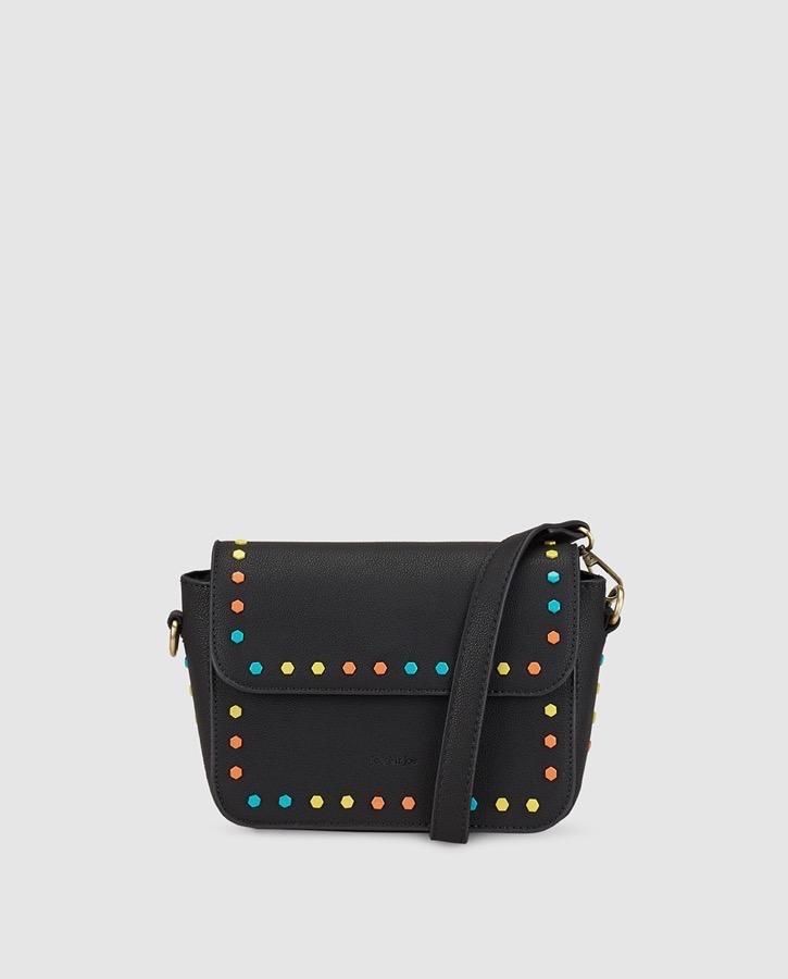 Jo & Mr. Joe, bandolera pequeña Longwiew en negro con tachas multicolor