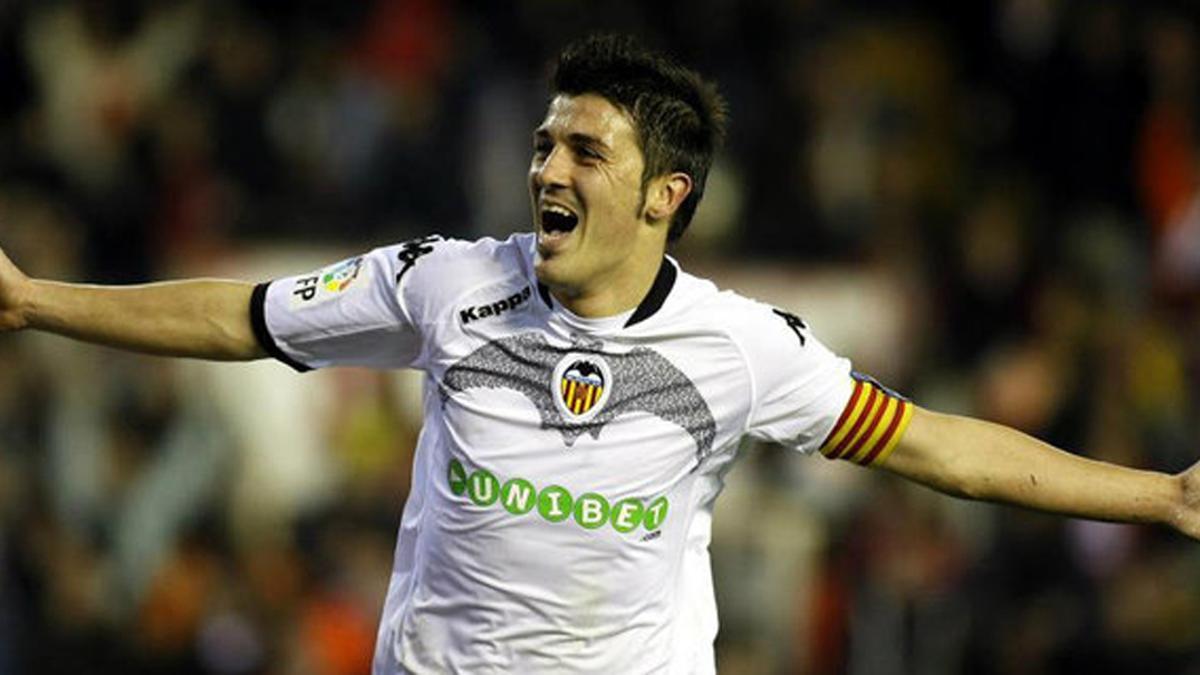 David Villa, tras marcar un gol con el Valencia CF