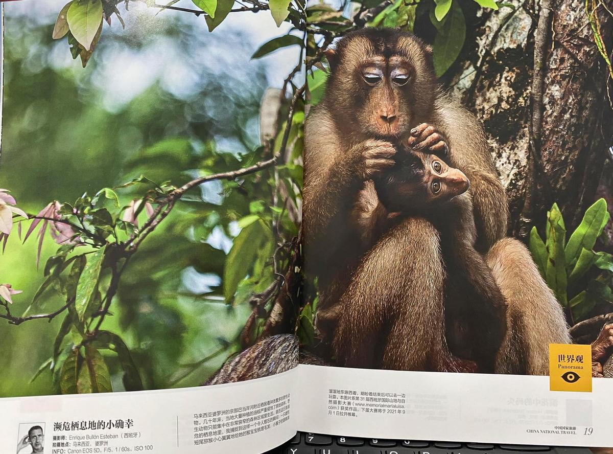La revista «China National Travel» anuncia el inicio de la 32.ª edición del Memorial «María Luisa» de Fotografía y Vídeo, ilustrando la noticia la foto «Mi mamá me cuida», de Enrique Bullón, premiada con mención de honor en la edición anterior
