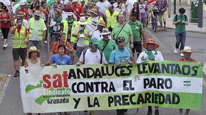 Membres del SAT ocupen una sucursal bancària a Màlaga.