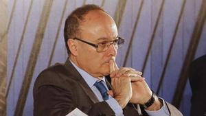 Luis Maria Linde, durant una reunió del sector financer, el 8 abril a Madrid.
