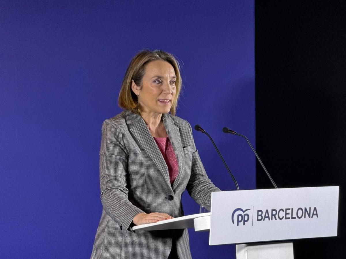 La secretaria general del PP, Cuca Gamarra, en un acto este sábado en Esplugues de Llobregat (Barcelona).