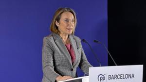 La secretaria general del PP, Cuca Gamarra, en un acto este sábado en Esplugues de Llobregat (Barcelona)