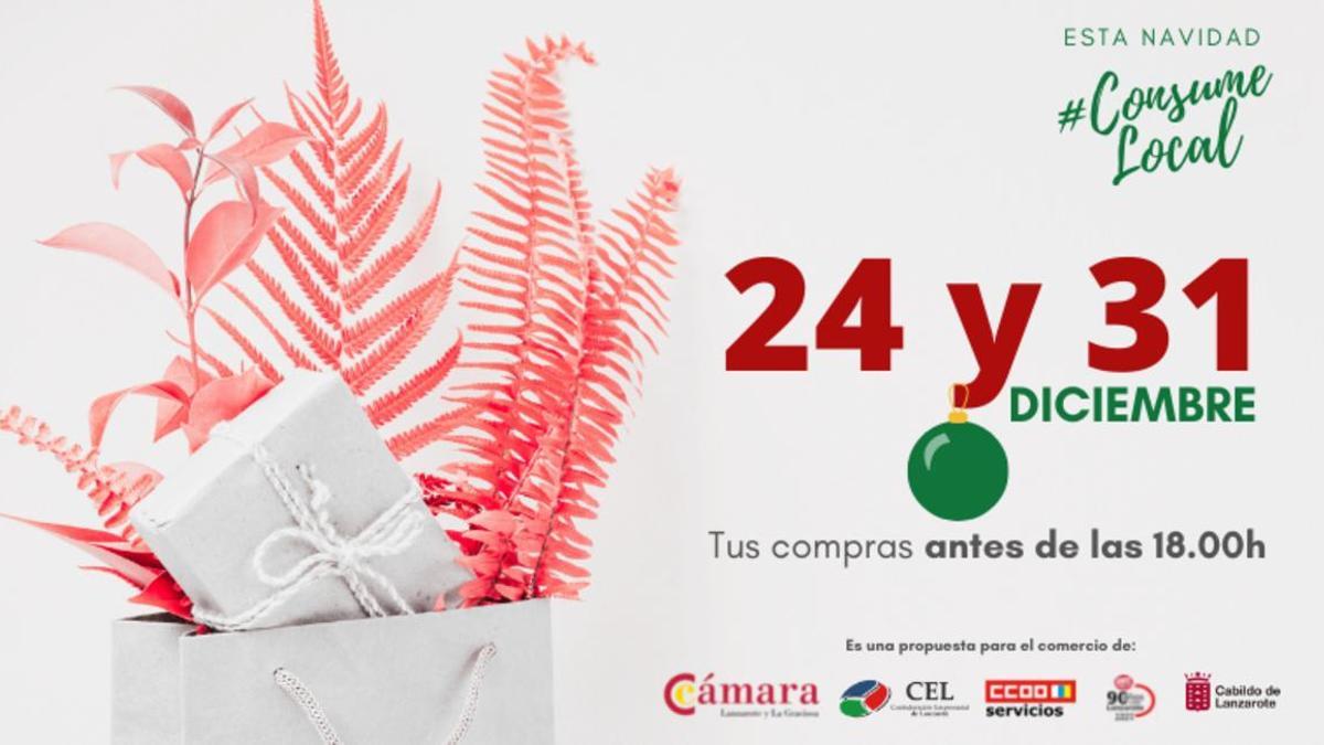 Cartel de la campaña de adelanto del cierre de los comercios de Lanzarote el 24 y 31 de diciembre.