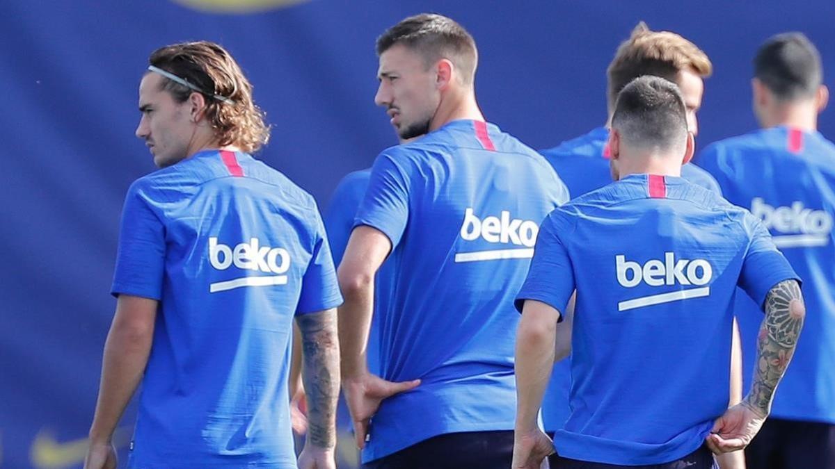 Griezmann y Lenglet, en un entrenamiento del Barcelona.