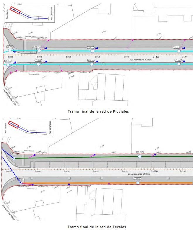 Los planos que evidencian la separación de las redes de pluviales y fecales.