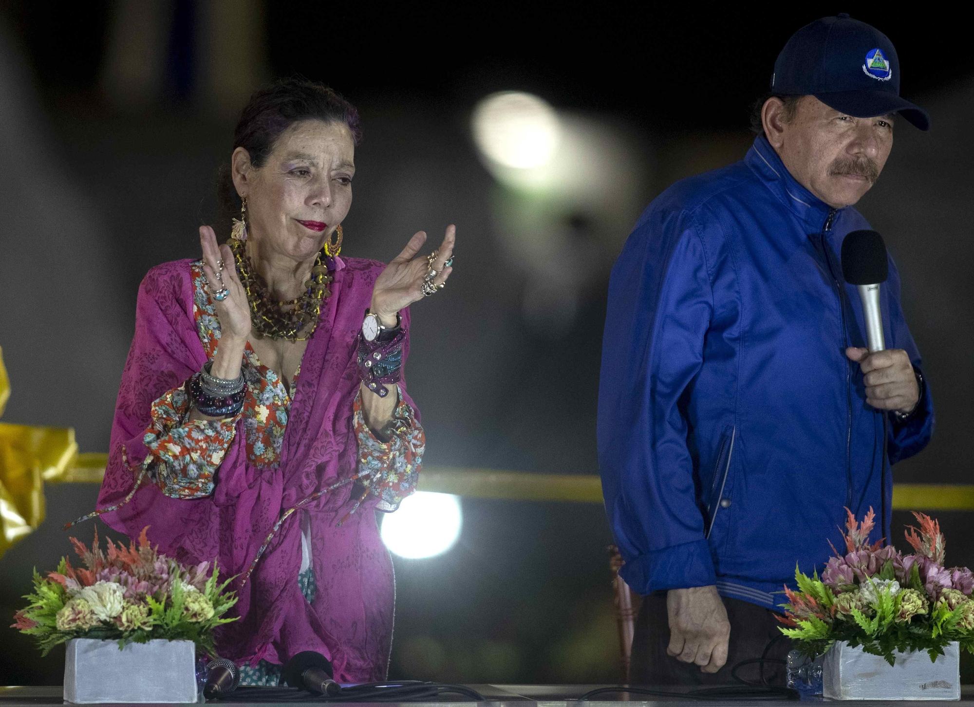 El presidente de Nicaragua, Daniel Ortega, y su esposa y vicepresidenta, Rosario Murillo, en un acto en Managua.