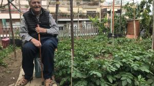 El ecologista Joan Carulla en su huerto urbano.