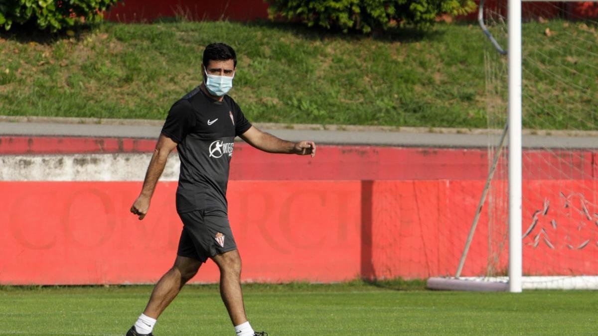 David Gallego, en Mareo, en un entrenamiento del Sporting.