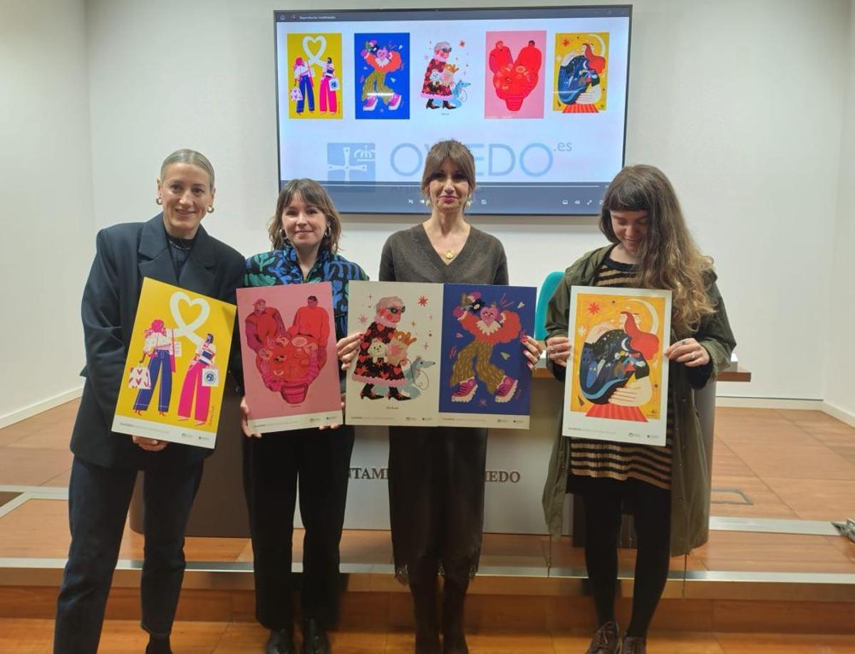 La concejala de Economía, Leticia González, junto a tres de las artistas que participaron en esta iniciativa.