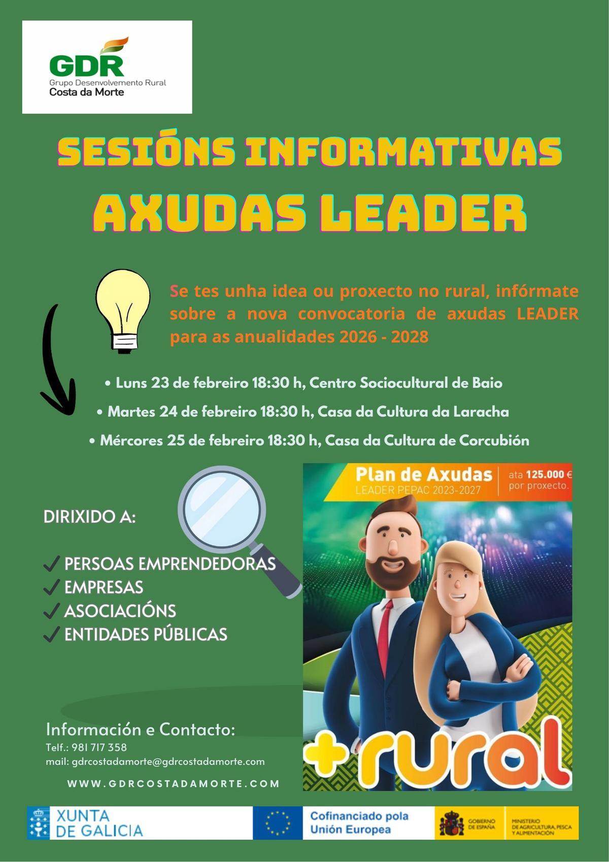 Cartel promocional das sesións informativas do Leader.