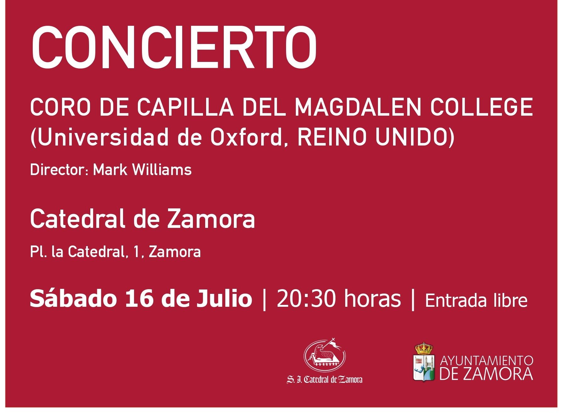 Anuncio oficial del concierto en Zamora.