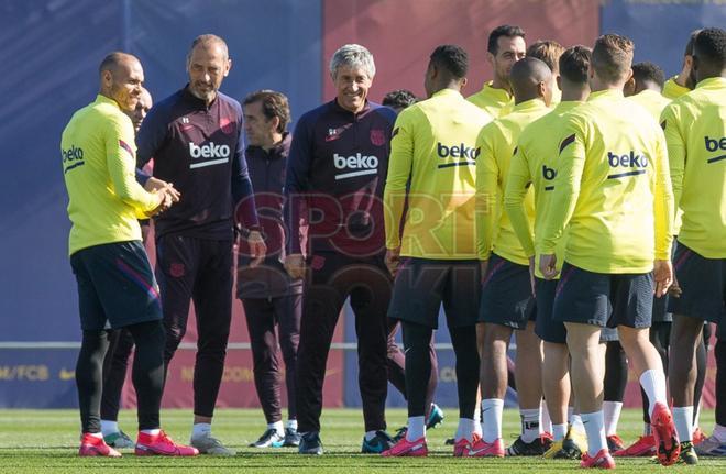 Martin Braithwaite entrena por primera vez con  su nuevo equipo el FC Barcelona en la Ciutat Esportiva Joan Gamper.