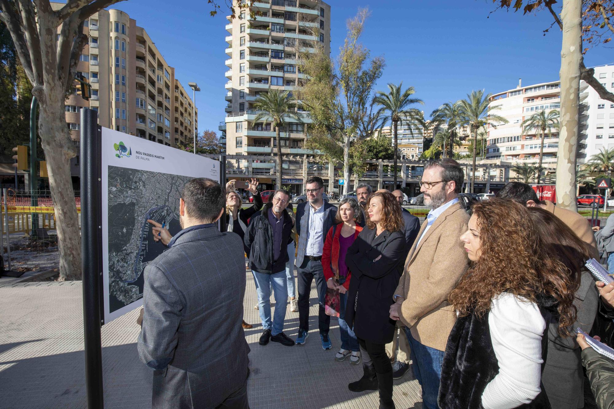 La presidenta del Govern, el alcalde de Palma y la APB visitan los avances de las obras del paseo Marítimo de Palma