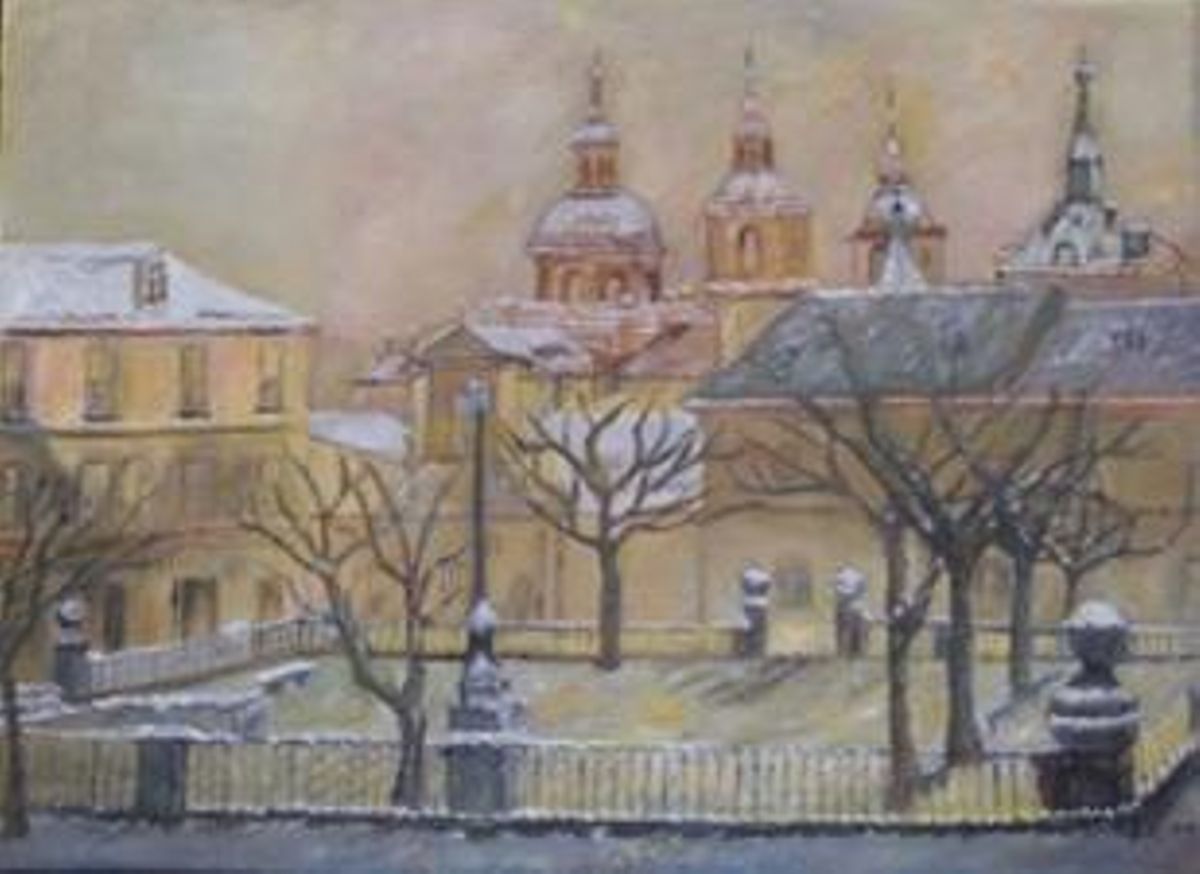 Óleo de El Escorial, realizado por el profesor.
