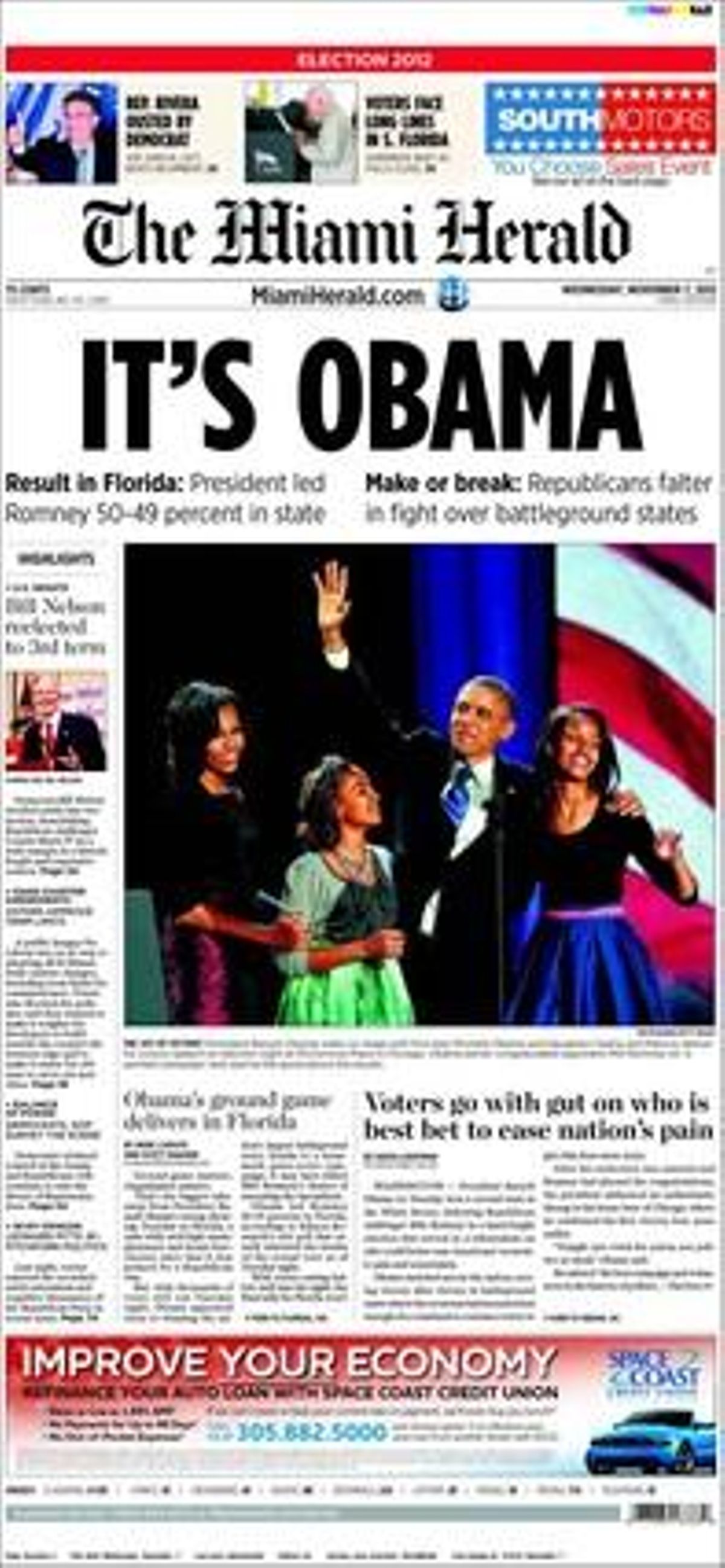 La portada de ’The Miami Herald’.