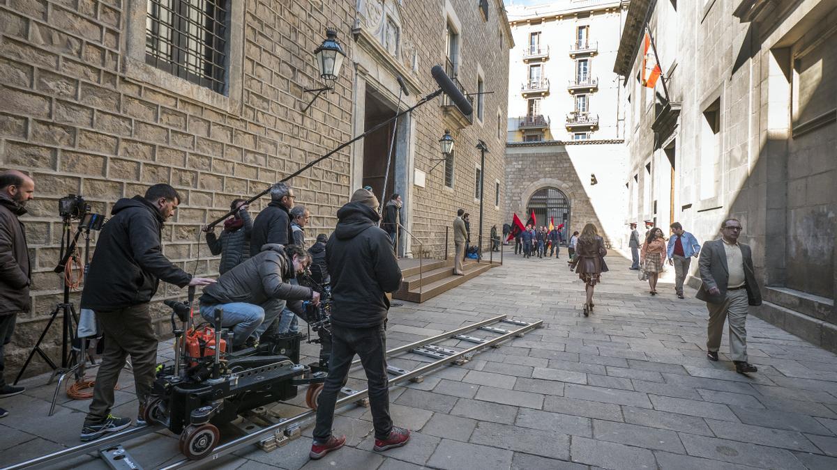 Rodaje de la serie 'El día de mañana', en Barcelona.