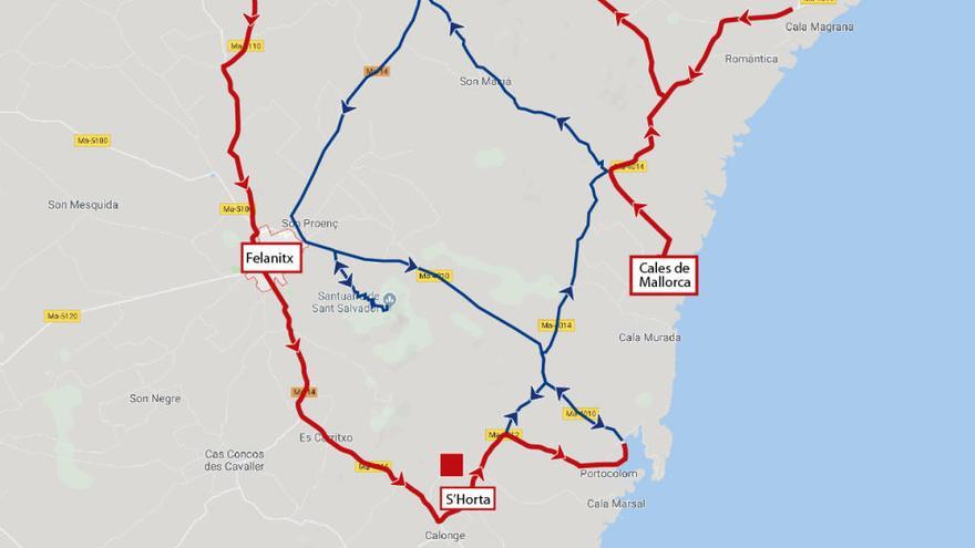 Mapa de las carreteras que estarán cerradas mañana domingo.